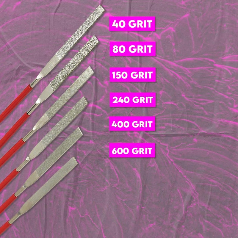 SE 74330DF 6-Piece Flat Diamond Grit File Set - Multi-Grit for Metals, Glass, Stones - 7" Length, 2" Diamond Surface, Round Handles - Includes PVC Pouch - Image 2